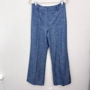 Madewell Womens Straight Flare Trouser Pant Size 8 Cotton Linen Chambray Blue